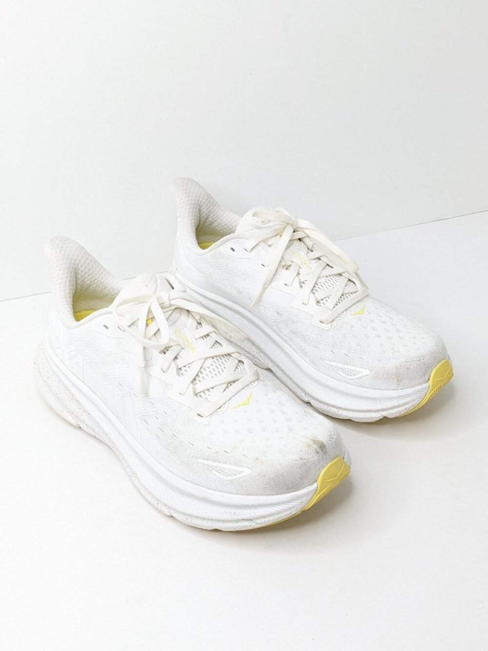 Hoka One One Clifton 9 Running Shoes White Lime Women's 9